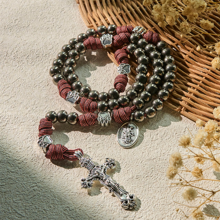 Christianartworkshop Rugged Bronze-Tone Beads Paracord Rosary with Paw Charms & St. Michael - image 4