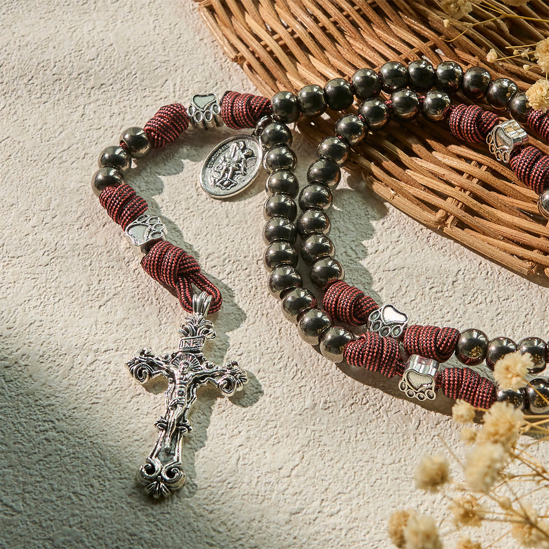 Christianartworkshop Rugged Metallic Beads Paracord Rosary with Paw Charms & St. Michael - image 5