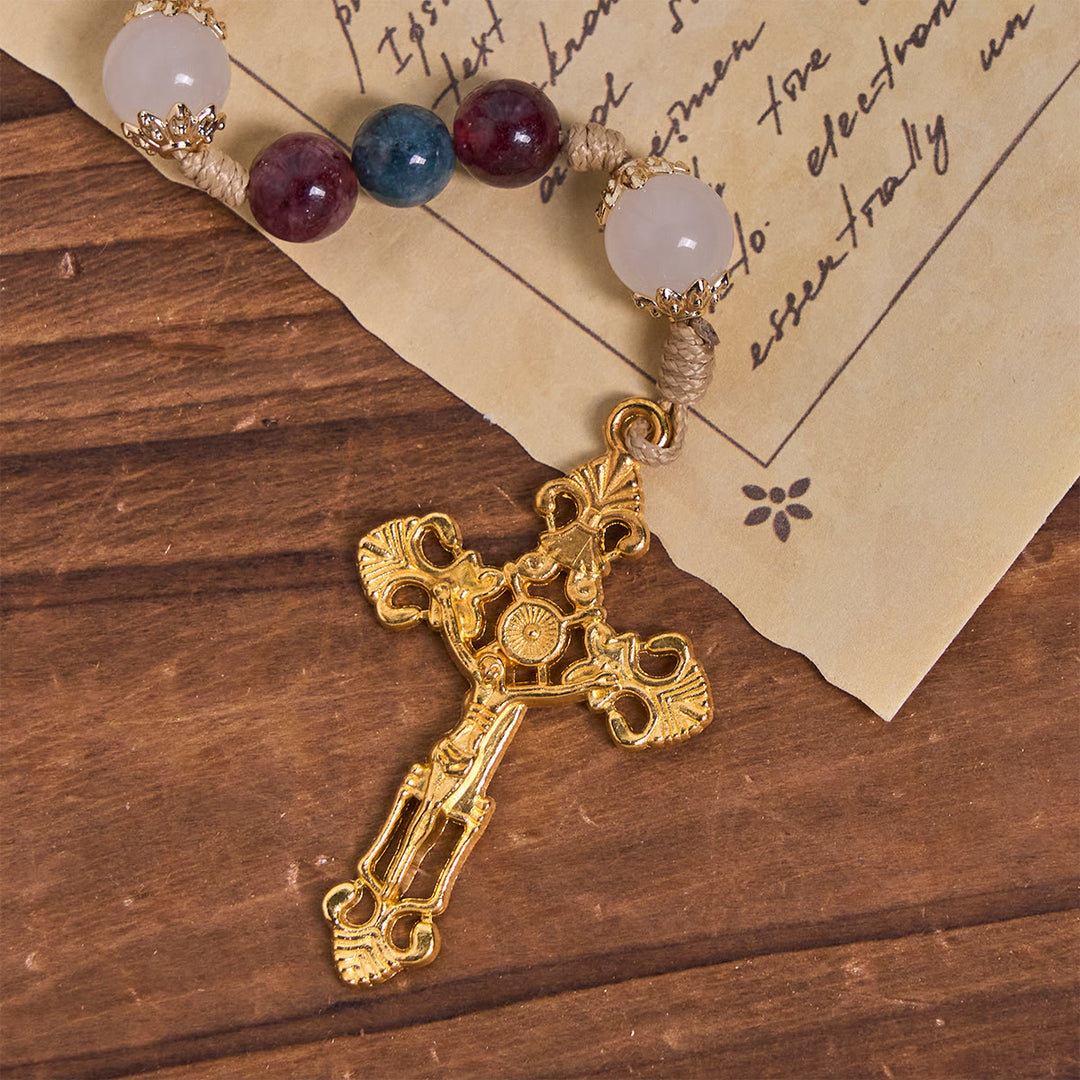 Christianartworkshop Colorful Tourmaline Beads Rosary with Square Divine Mercy and Golden Crucifix - image 10