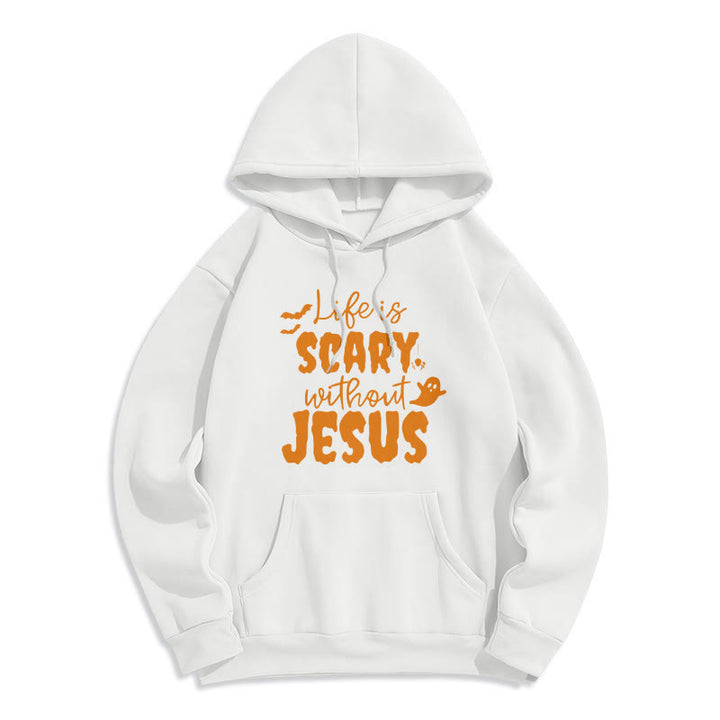 Christianartworkshop Life Is Scary Without Jesus Fleece Lined Polyester Hoodie - White - 2XL - image 0