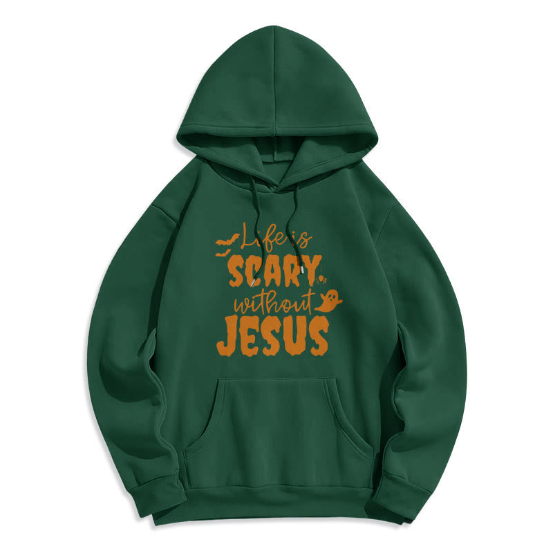 Christianartworkshop Life Is Scary Without Jesus Fleece Lined Polyester Hoodie - Green - 2XL - image 6