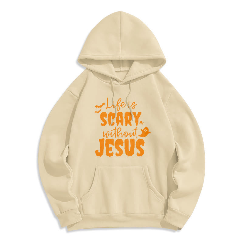 Christianartworkshop Life Is Scary Without Jesus Fleece Lined Polyester Hoodie - Beige - 2XL - image 3