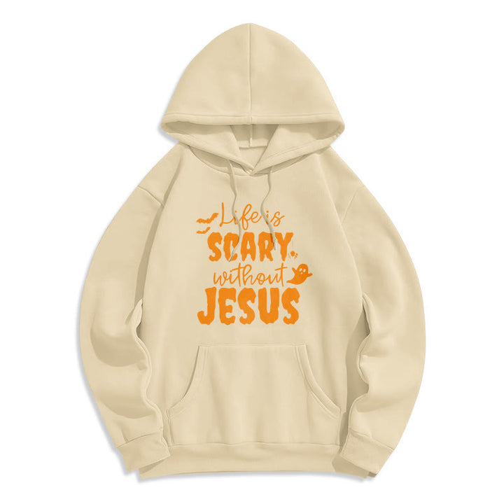 Christianartworkshop Life Is Scary Without Jesus Fleece Lined Polyester Hoodie - Beige - 2XL - image 3