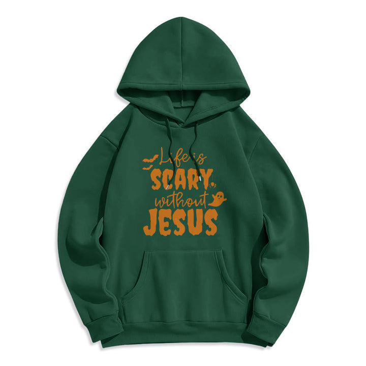 Christianartworkshop Life Is Scary Without Jesus Fleece Lined Polyester Hoodie - Green - 2XL - image 6