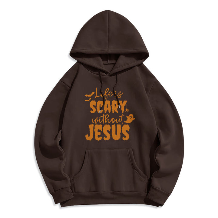 Christianartworkshop Life Is Scary Without Jesus Fleece Lined Polyester Hoodie - Brown - 2XL - image 8