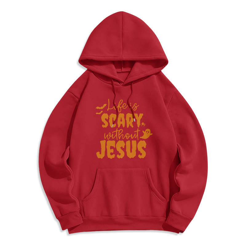 Christianartworkshop Life Is Scary Without Jesus Fleece Lined Polyester Hoodie - Red - 2XL - image 7