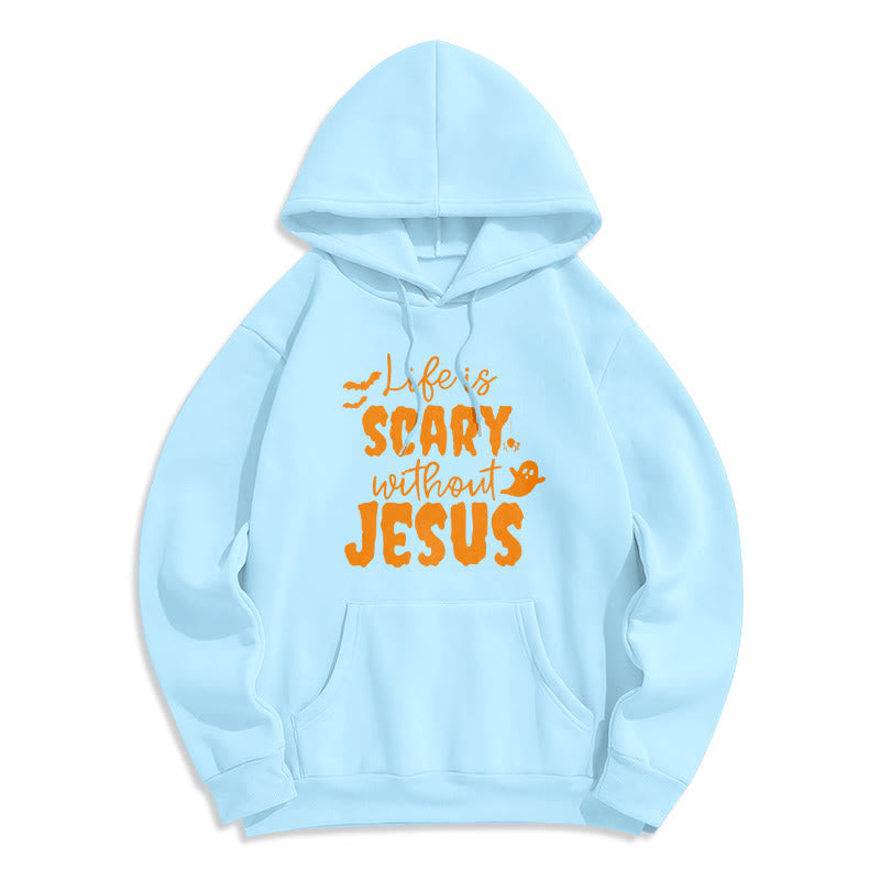 Christianartworkshop Life Is Scary Without Jesus Fleece Lined Polyester Hoodie - Blue - 2XL - image 4