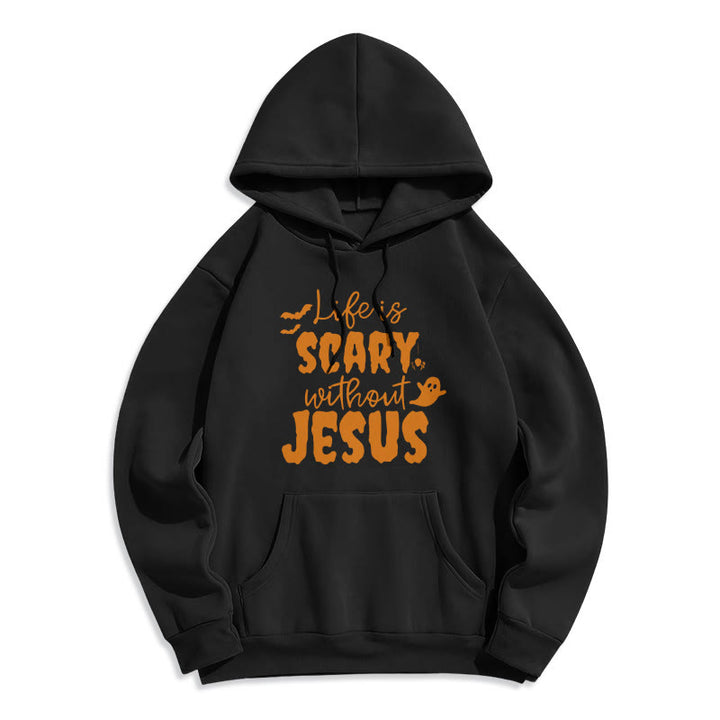 Christianartworkshop Life Is Scary Without Jesus Fleece Lined Polyester Hoodie - Black - 2XL - image 5
