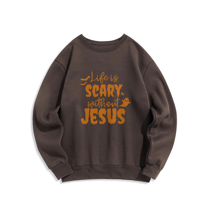 Christianartworkshop Life Is Scary Without Jesus Fleece Lined Polyester Sweatshirt - Brown - 2XL - image 6