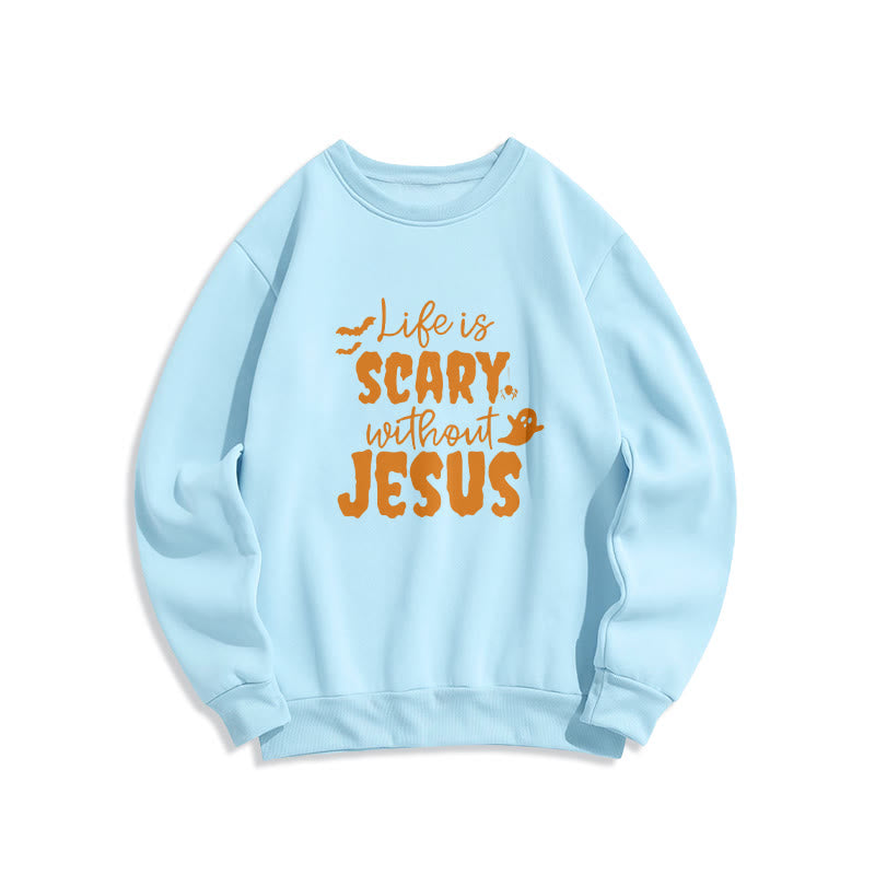 Christianartworkshop Life Is Scary Without Jesus Fleece Lined Polyester Sweatshirt - Blue - 2XL - image 3