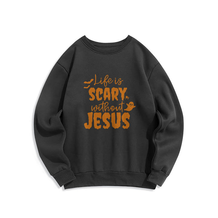 Christianartworkshop Life Is Scary Without Jesus Fleece Lined Polyester Sweatshirt - Black - 2XL - image 4