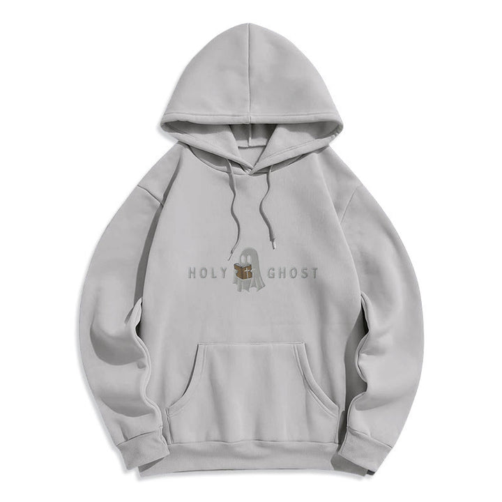Christianartworkshop Holy Ghost Whimsical Ghost Art Fleece Lined Polyester Hoodie - Grey - 2XL - image 3