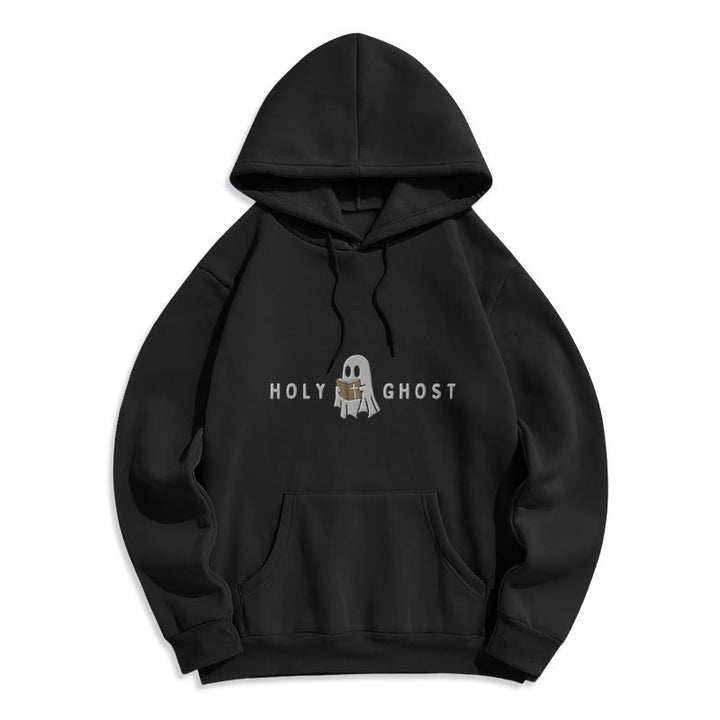 Christianartworkshop Holy Ghost Whimsical Ghost Art Fleece Lined Polyester Hoodie - Black - 2XL - image 1