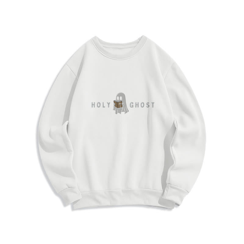 Christianartworkshop Holy Ghost Whimsical Ghost Art Fleece Lined Polyester Sweatshirt - White - 2XL - image 2