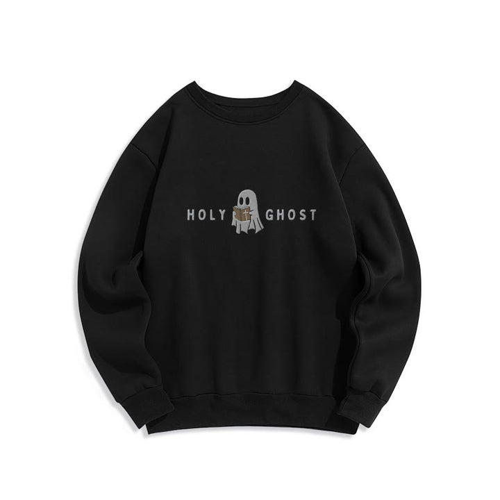 Christianartworkshop Holy Ghost Whimsical Ghost Art Fleece Lined Polyester Sweatshirt - Black - 2XL - image 0