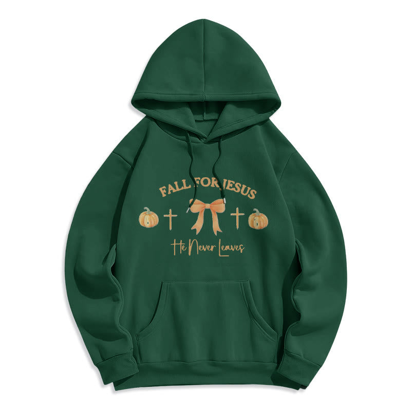 Christianartworkshop Fall For Jesus Pumpkin Cross & Bow Fleece Lined Polyester Hoodie - Green - 2XL - image 0