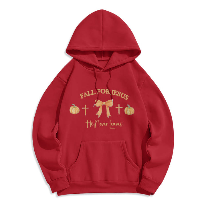 Christianartworkshop Fall For Jesus Pumpkin Cross & Bow Fleece Lined Polyester Hoodie - Red - 2XL - image 6