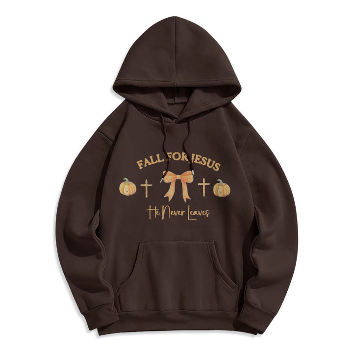 Christianartworkshop Fall For Jesus Pumpkin Cross & Bow Fleece Lined Polyester Hoodie - Brown - 2XL - image 4