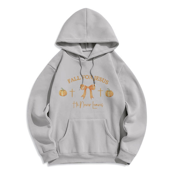 Christianartworkshop Fall For Jesus Pumpkin Cross & Bow Fleece Lined Polyester Hoodie - Grey - 2XL - image 7