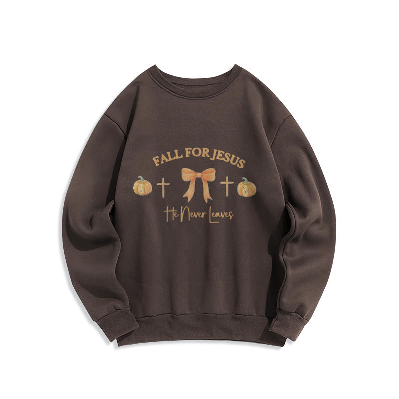 Christianartworkshop Fall For Jesus Pumpkin Cross & Bow Fleece Lined Polyester Sweatshirt - Brown - 2XL - image 6