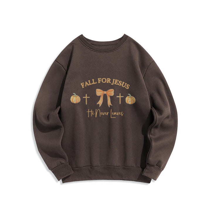 Christianartworkshop Fall For Jesus Pumpkin Cross & Bow Fleece Lined Polyester Sweatshirt - Brown - 2XL - image 6