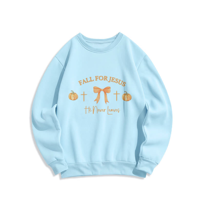 Christianartworkshop Fall For Jesus Pumpkin Cross & Bow Fleece Lined Polyester Sweatshirt - Blue - 2XL - image 4