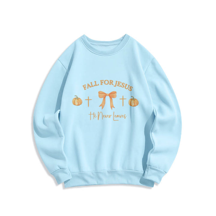 Christianartworkshop Fall For Jesus Pumpkin Cross & Bow Fleece Lined Polyester Sweatshirt - Blue - 2XL - image 4