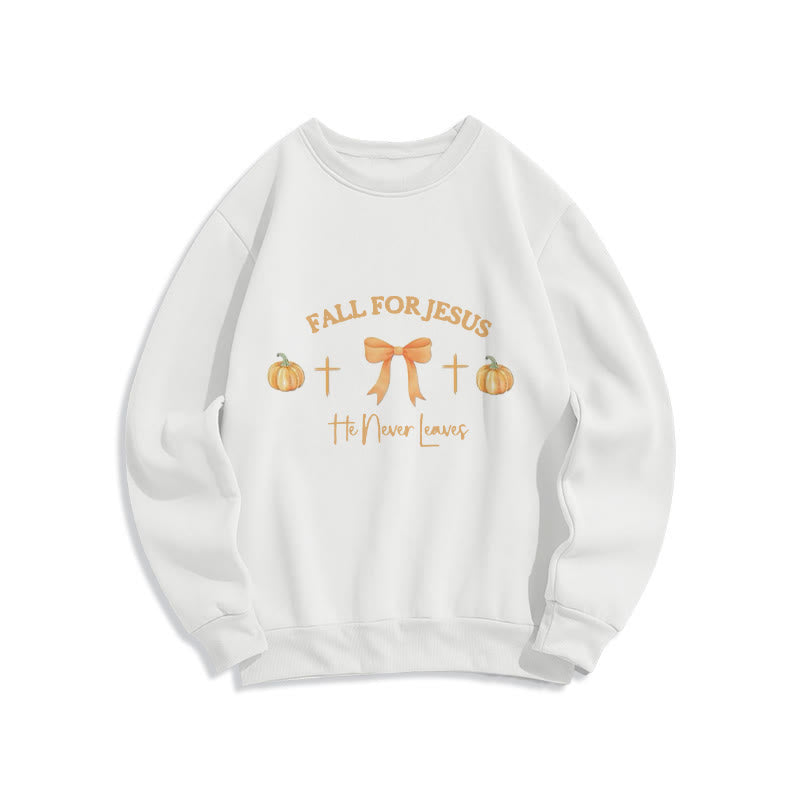 Christianartworkshop Fall For Jesus Pumpkin Cross & Bow Fleece Lined Polyester Sweatshirt - White - 2XL - image 3