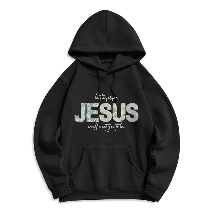 Christianartworkshop Floral Faith Jesus-Centered Fleece Lined Polyester Hoodie - Black - 2XL - image 2