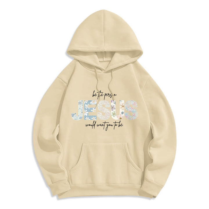 Christianartworkshop Floral Faith Jesus-Centered Fleece Lined Polyester Hoodie - Beige - 2XL - image 7