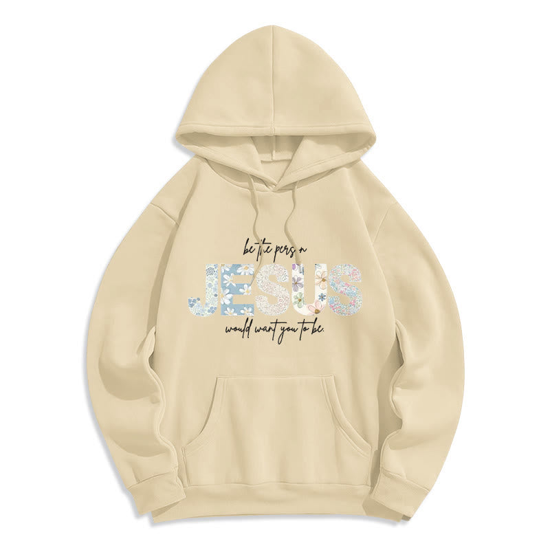 Christianartworkshop Floral Faith Jesus-Centered Fleece Lined Polyester Hoodie - Beige - 2XL - image 8