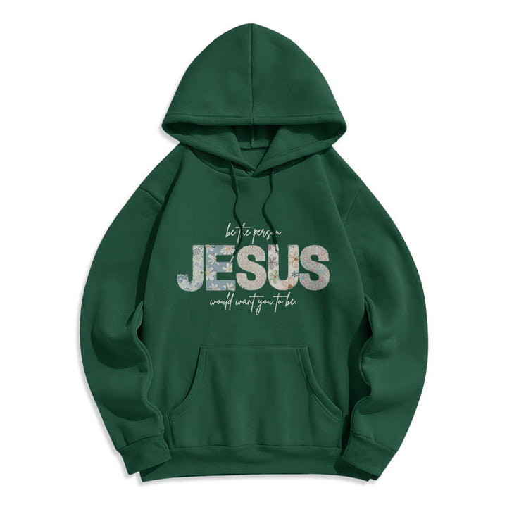 Christianartworkshop Floral Faith Jesus-Centered Fleece Lined Polyester Hoodie - Green - 2XL - image 4