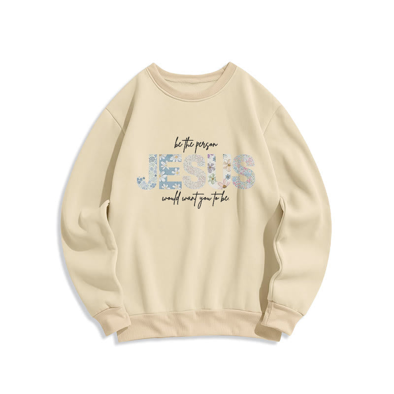Christianartworkshop Floral Faith Jesus-Centered Fleece Lined Polyester Sweatshirt - Beige - 2XL - image 2