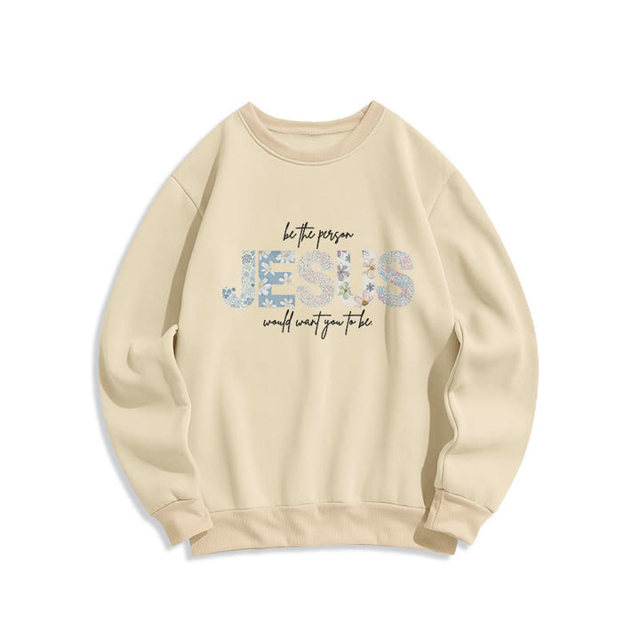 Christianartworkshop Floral Faith Jesus-Centered Fleece Lined Polyester Sweatshirt - Beige - 2XL - image 2