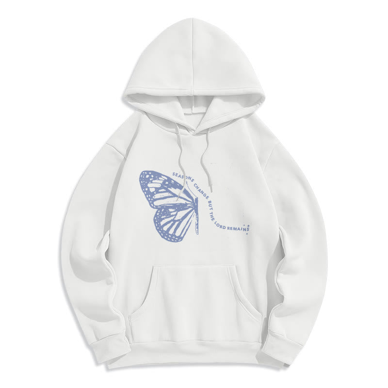 Christianartworkshop Seasons Change Lord Remains Butterfly Motif Fleece Lined Polyester Hoodie - White - 2XL - image 0