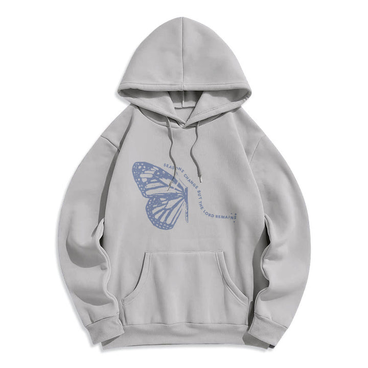 Christianartworkshop Seasons Change Lord Remains Butterfly Motif Fleece Lined Polyester Hoodie - Grey - 2XL - image 6