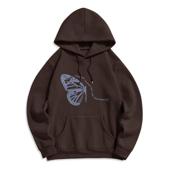 Christianartworkshop Seasons Change Lord Remains Butterfly Motif Fleece Lined Polyester Hoodie - Brown - 2XL - image 3
