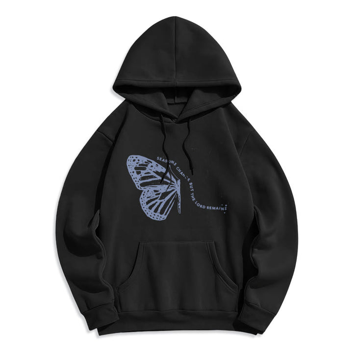 Christianartworkshop Seasons Change Lord Remains Butterfly Motif Fleece Lined Polyester Hoodie - Black - 2XL - image 4