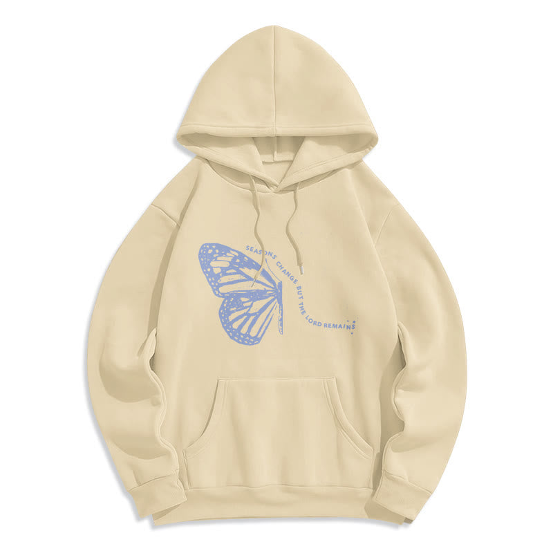 Christianartworkshop Seasons Change Lord Remains Butterfly Motif Fleece Lined Polyester Hoodie - Beige - 2XL - image 2