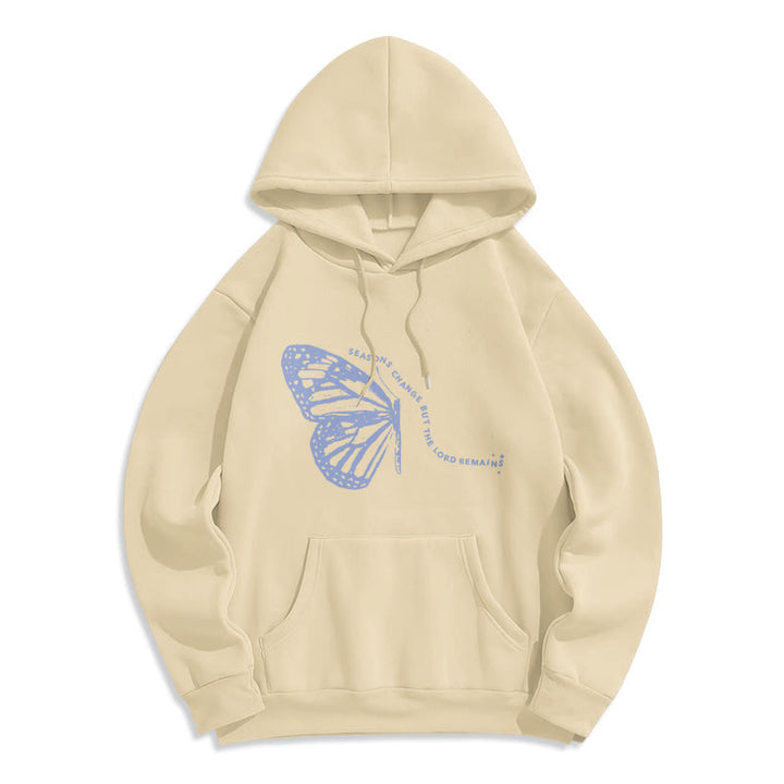 Christianartworkshop Seasons Change Lord Remains Butterfly Motif Fleece Lined Polyester Hoodie - Beige - 2XL - image 2