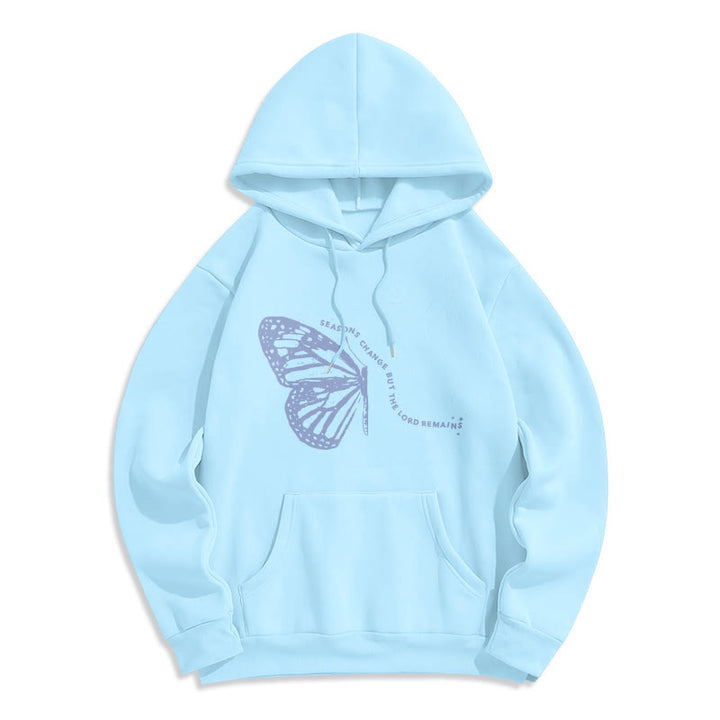 Christianartworkshop Seasons Change Lord Remains Butterfly Motif Fleece Lined Polyester Hoodie - Blue - 2XL - image 1