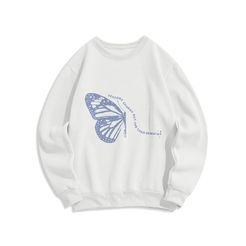 Christianartworkshop Seasons Change Lord Remains Butterfly Motif Fleece Lined Polyester Sweatshirt - White - 2XL - image 0