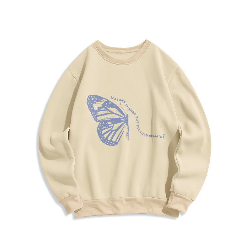 Christianartworkshop Seasons Change Lord Remains Butterfly Motif Fleece Lined Polyester Sweatshirt - Beige - 2XL - image 3