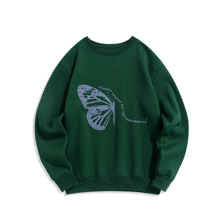 Christianartworkshop Seasons Change Lord Remains Butterfly Motif Fleece Lined Polyester Sweatshirt - Green - 2XL - image 5