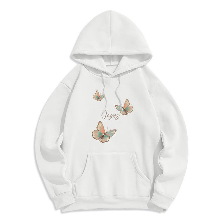 Christianartworkshop Gentle Style Butterfly Whisper of Jesus Fleece Lined Polyester Hoodie - White - 2XL - image 2