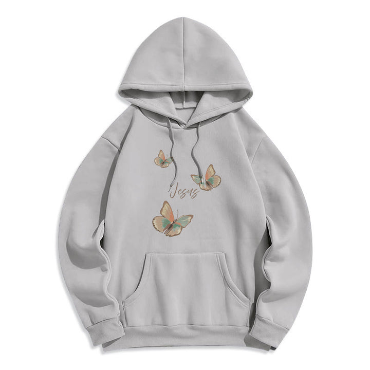 Christianartworkshop Gentle Style Butterfly Whisper of Jesus Fleece Lined Polyester Hoodie - Grey - 2XL - image 4