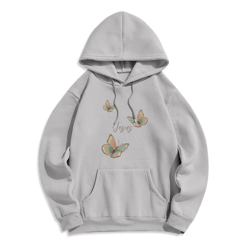 Christianartworkshop Gentle Style Butterfly Whisper of Jesus Fleece Lined Polyester Hoodie - Grey - 2XL - image 4