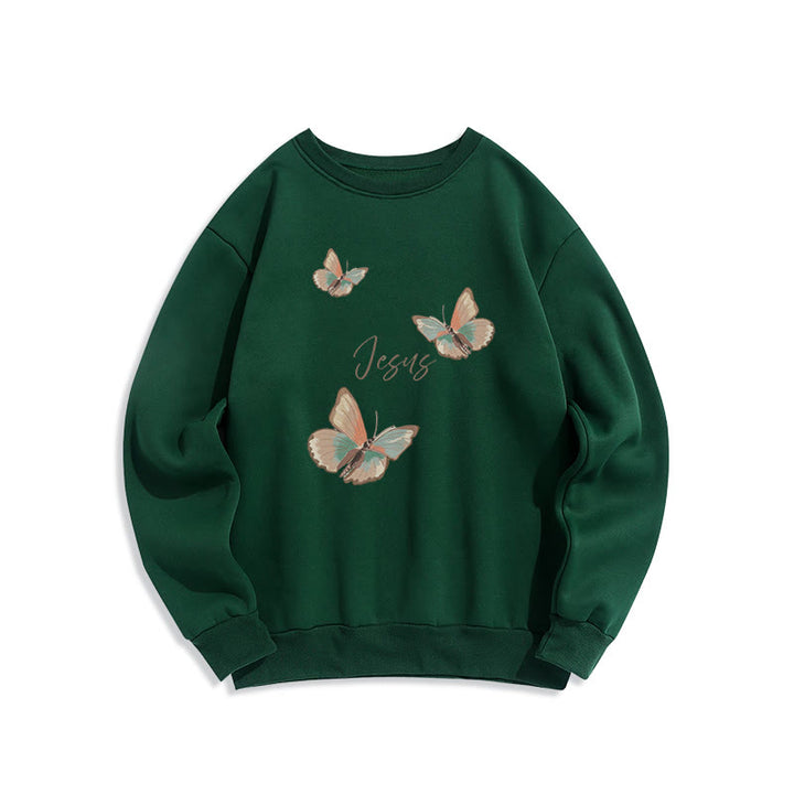 Christianartworkshop Gentle Style Butterfly Whisper of Jesus Fleece Lined Polyester Sweatshirt - Green - 2XL - image 5