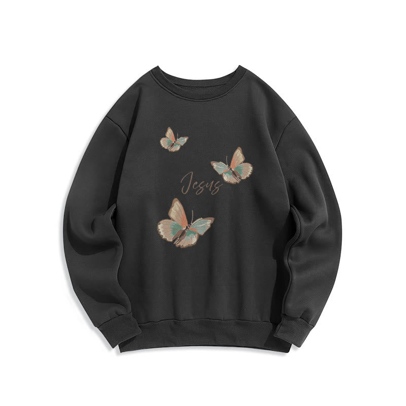 Christianartworkshop Gentle Style Butterfly Whisper of Jesus Fleece Lined Polyester Sweatshirt - Black - 2XL - image 6