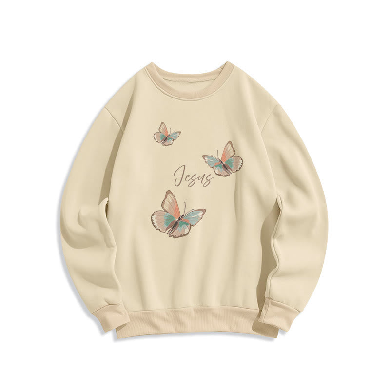 Christianartworkshop Gentle Style Butterfly Whisper of Jesus Fleece Lined Polyester Sweatshirt - Beige - 2XL - image 3
